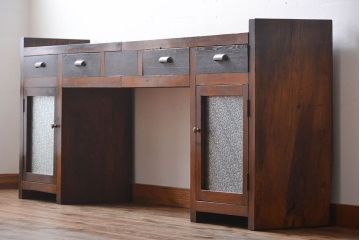 アンティーク家具　アンティーク　特大!古い木製のダイヤガラス入りカウンターテーブル