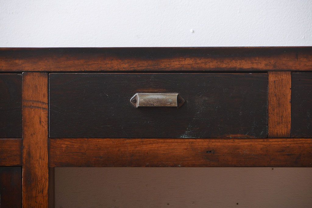 アンティーク家具　アンティーク　特大!古い木製のダイヤガラス入りカウンターテーブル