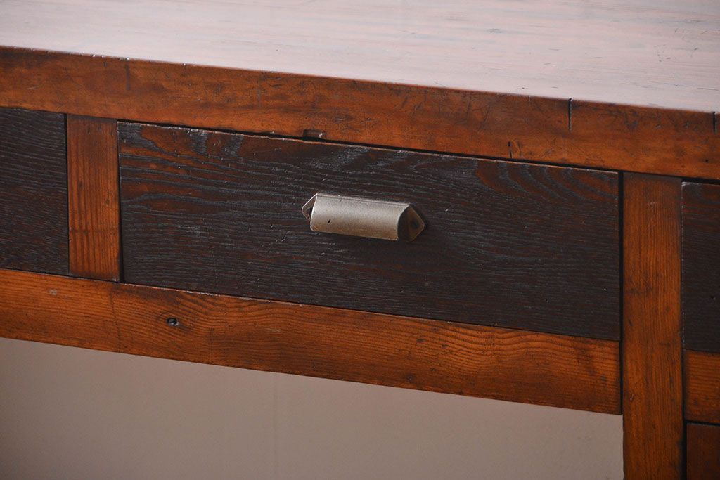 アンティーク家具　アンティーク　特大!古い木製のダイヤガラス入りカウンターテーブル