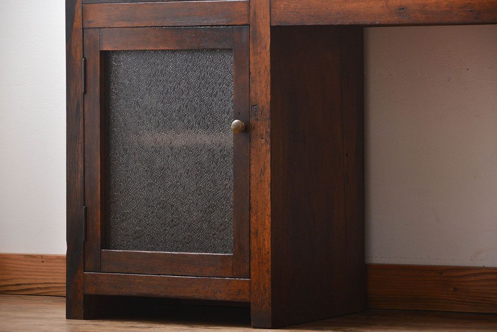 アンティーク家具　アンティーク　特大!古い木製のダイヤガラス入りカウンターテーブル