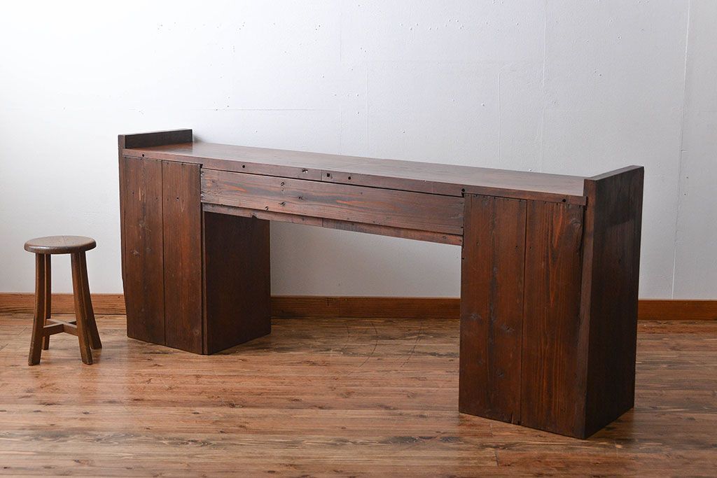 アンティーク家具　アンティーク　特大!古い木製のダイヤガラス入りカウンターテーブル