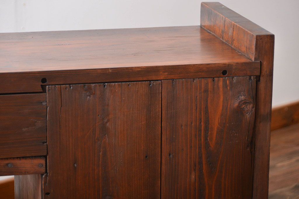 アンティーク家具　アンティーク　特大!古い木製のダイヤガラス入りカウンターテーブル