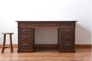 アンティーク家具　アンティーク　総無垢ナラ材の組み立て式両袖机