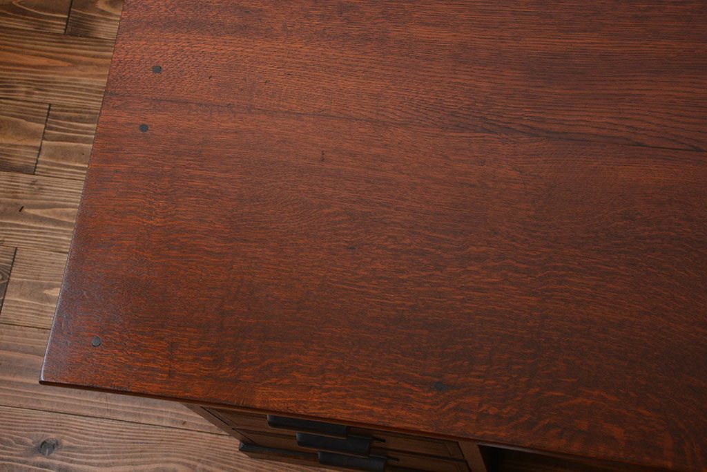 アンティーク家具　アンティーク　総無垢ナラ材の組み立て式両袖机