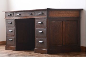 アンティーク家具　アンティーク　総無垢ナラ材の組み立て式両袖机