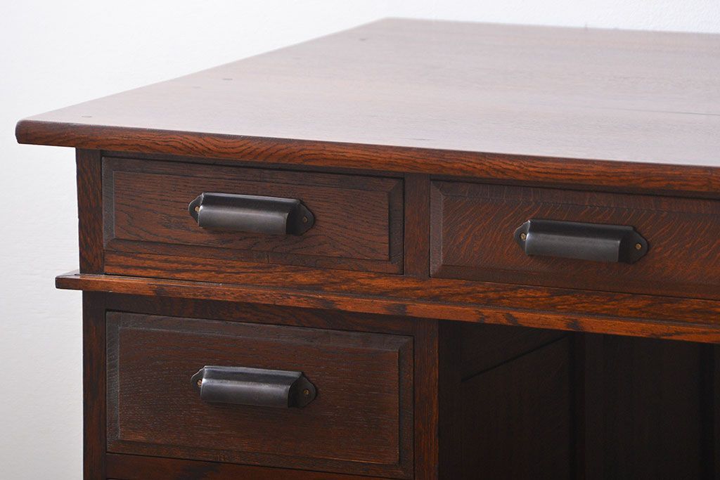 アンティーク家具　アンティーク　総無垢ナラ材の組み立て式両袖机