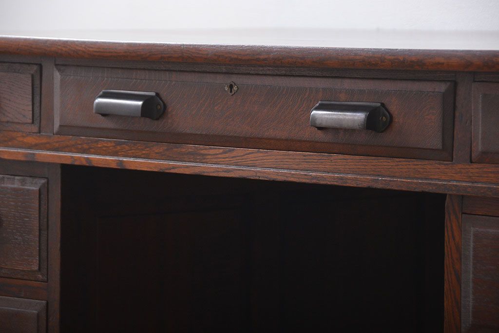 アンティーク家具　アンティーク　総無垢ナラ材の組み立て式両袖机