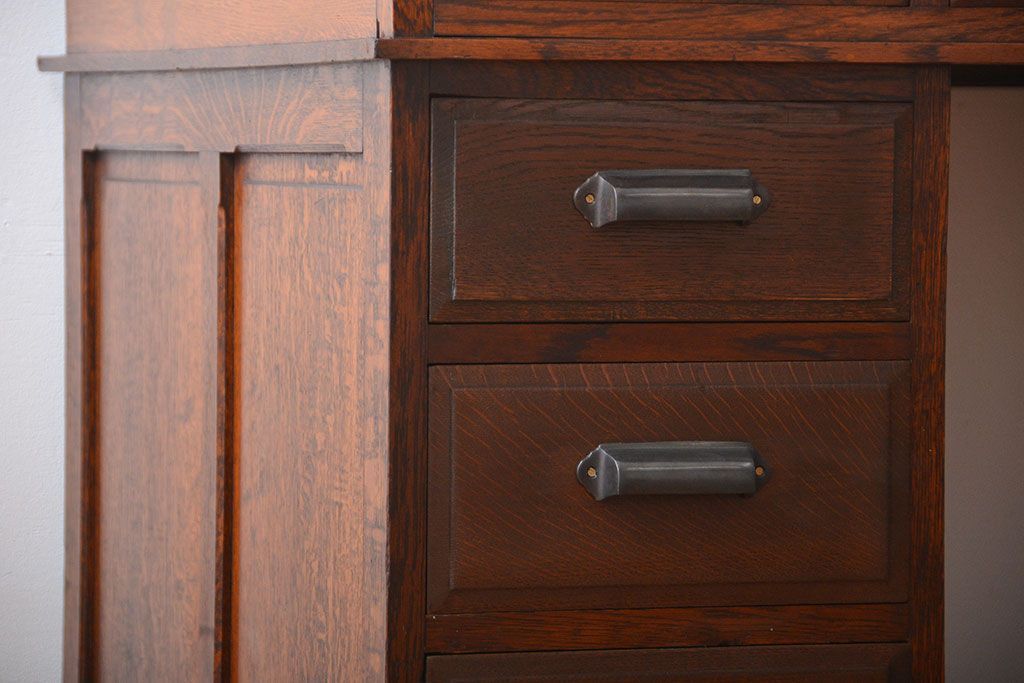 アンティーク家具　アンティーク　総無垢ナラ材の組み立て式両袖机