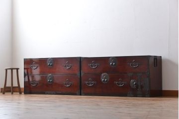 アンティーク家具　古民具・骨董　前面欅材!漆の綺麗な二本松箪笥