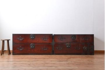 アンティーク家具　古民具・骨董　前面欅材!漆の綺麗な二本松箪笥