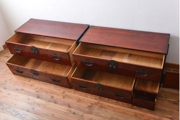 アンティーク家具　古民具・骨董　前面欅材!漆の綺麗な二本松箪笥