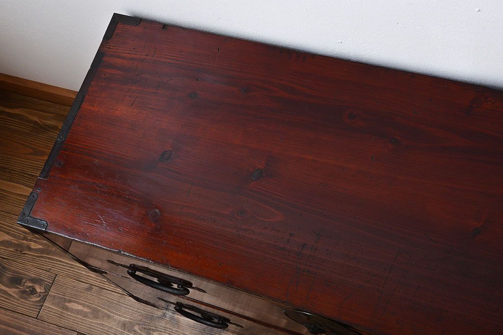 アンティーク家具　古民具・骨董　前面欅材!漆の綺麗な二本松箪笥