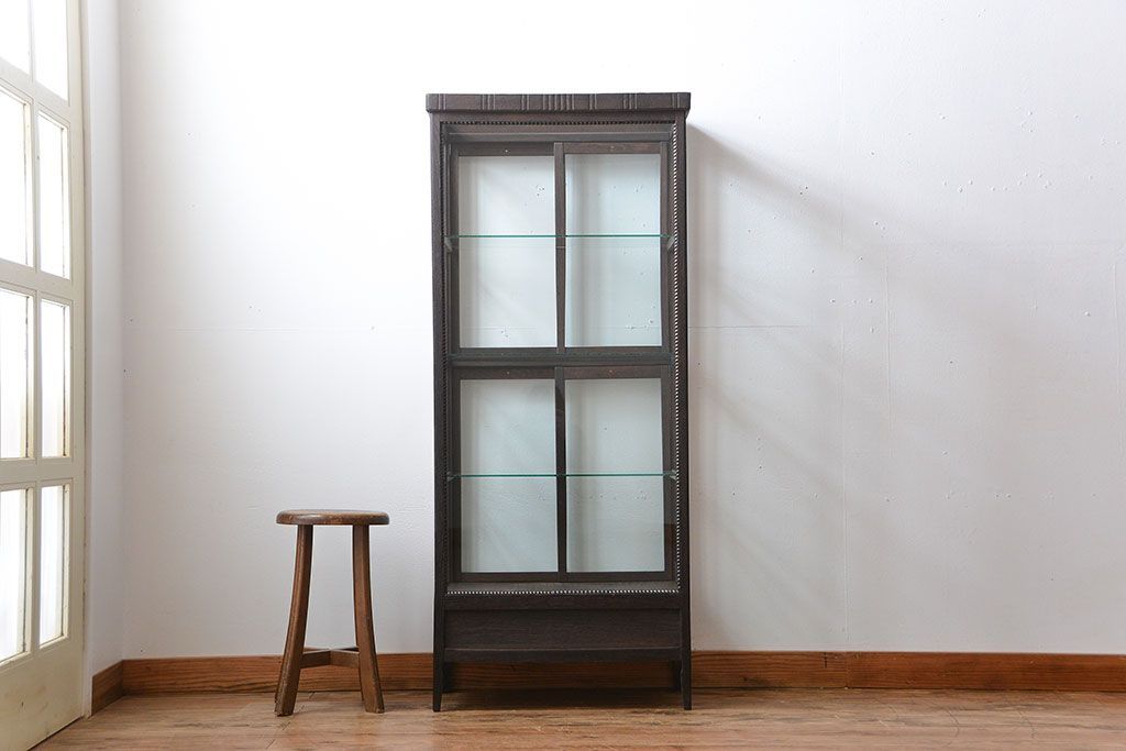 アンティーク家具　大正ロマン　お洒落な縦型5面ガラスケース