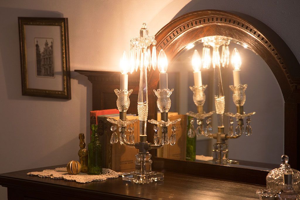 アンティーク雑貨　フランスアンティーク　クリスタルテーブルランプ(1)