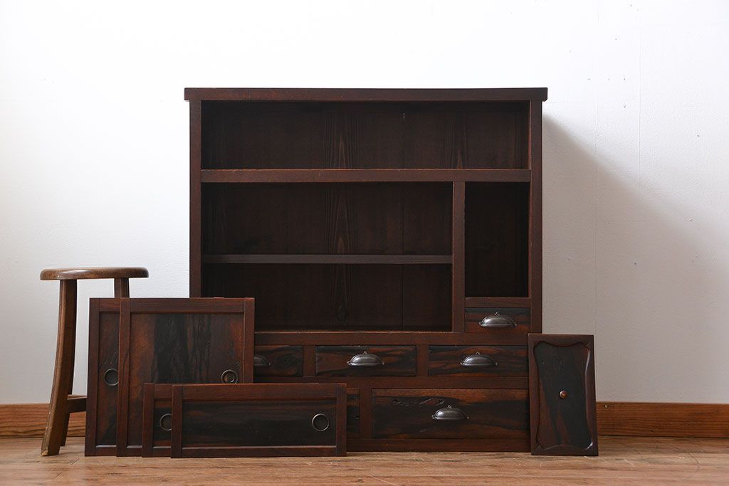 アンティーク家具　古民具・骨董　欅材と黒柿材!味わい深い茶箪笥