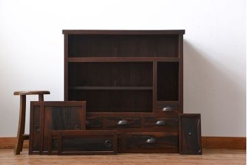 アンティーク家具　古民具・骨董　欅材と黒柿材!味わい深い茶箪笥