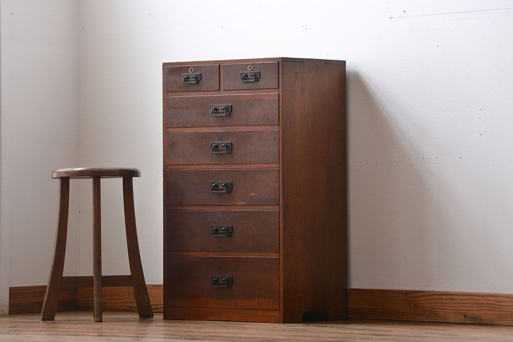 アンティーク家具　アンティーク　三方ナラ材の高級小引き出し