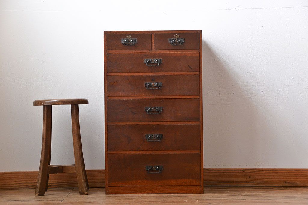 アンティーク家具　アンティーク　三方ナラ材の高級小引き出し