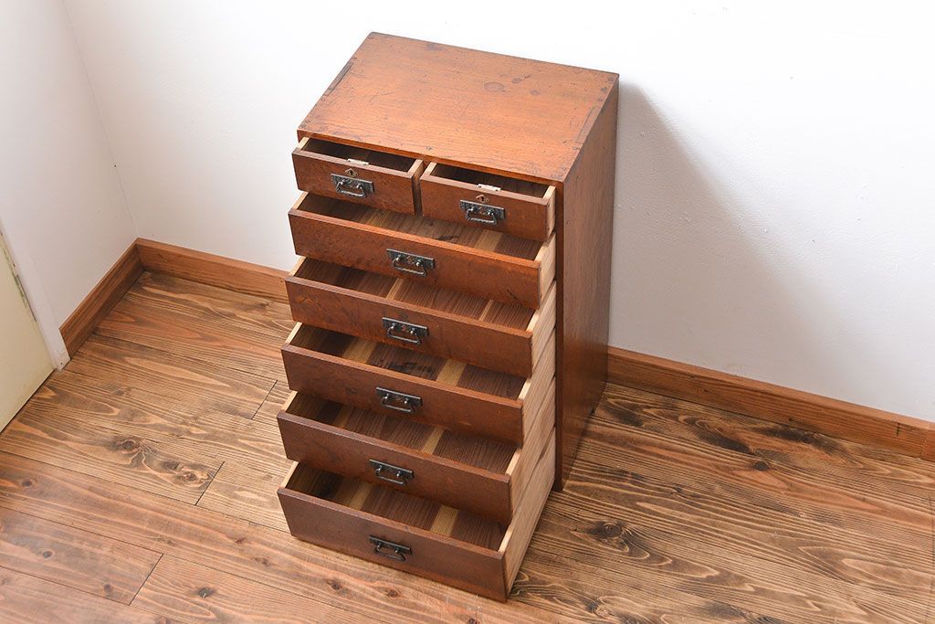 アンティーク家具　アンティーク　三方ナラ材の高級小引き出し