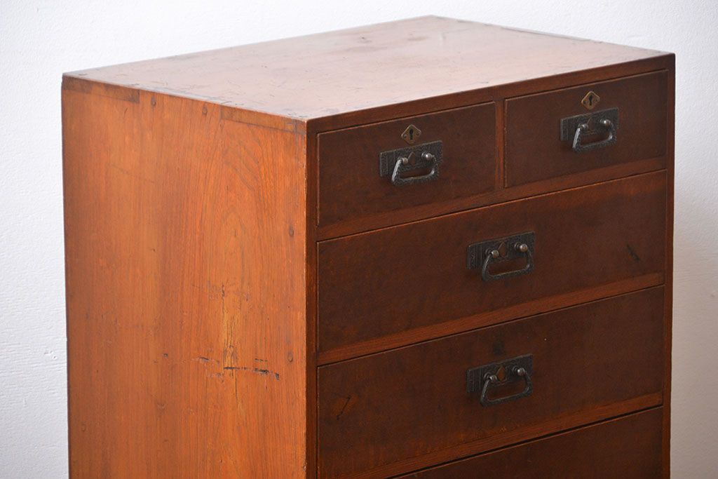 アンティーク家具　アンティーク　三方ナラ材の高級小引き出し