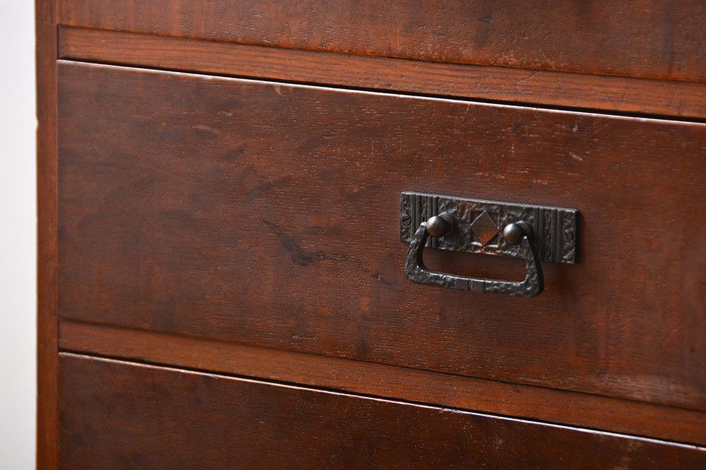 アンティーク家具　アンティーク　三方ナラ材の高級小引き出し