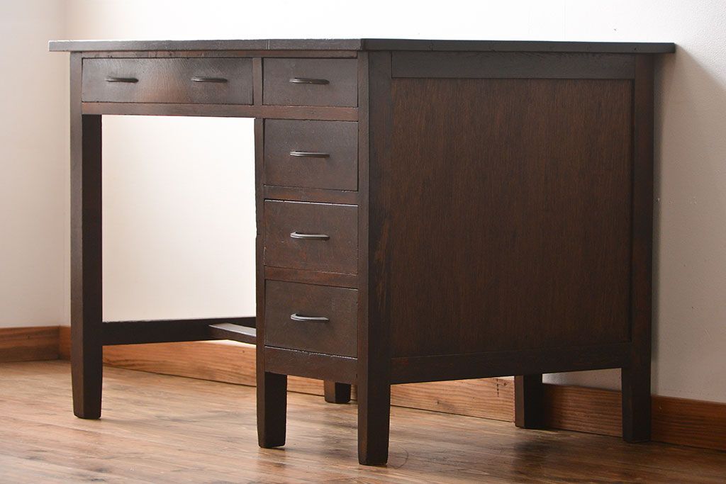 レトロ家具　アンティーク　古い木製のレトロな片袖机