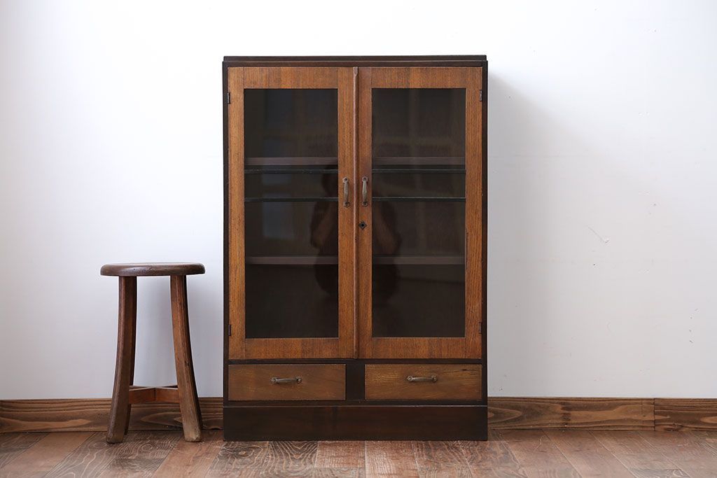 レトロ家具　昭和レトロ　引き出し2杯付き!古い木製の本箱