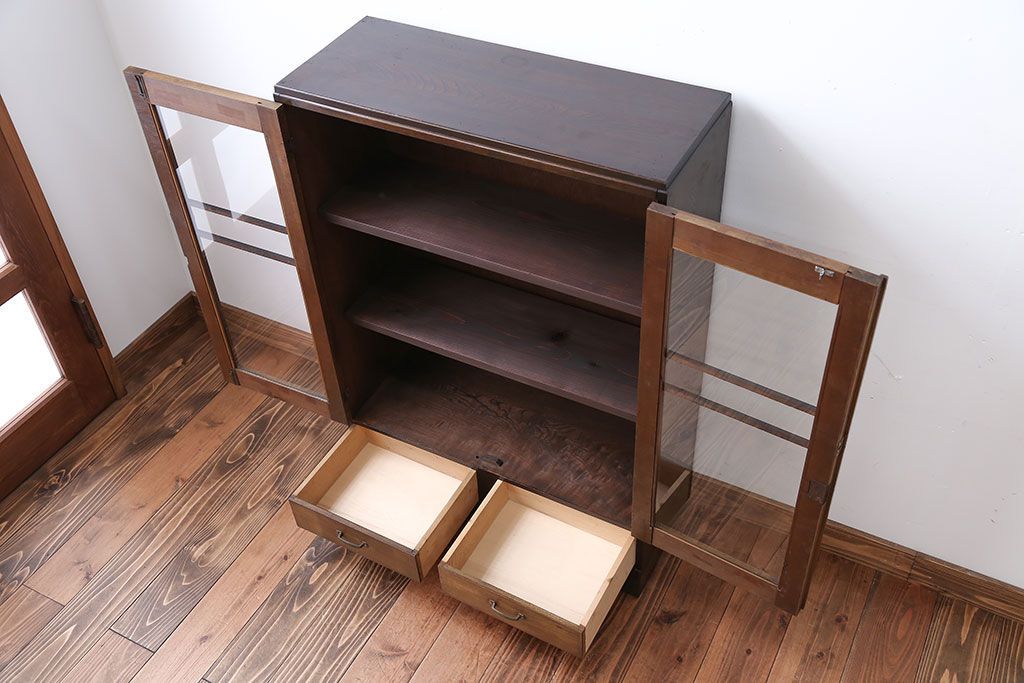 レトロ家具　昭和レトロ　引き出し2杯付き!古い木製の本箱