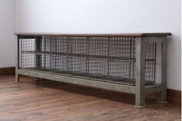 ヴィンテージ家具　イギリスビンテージ　収納籠付き!おしゃれな鉄脚ベンチ(2)