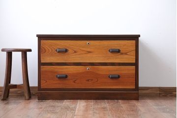 アンティーク家具　アンティーク　古い木製の2杯チェスト(引き出し・ローボード)