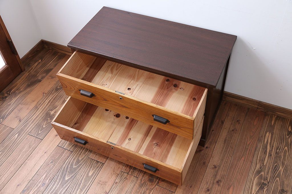 アンティーク家具　アンティーク　古い木製の2杯チェスト(引き出し・ローボード)