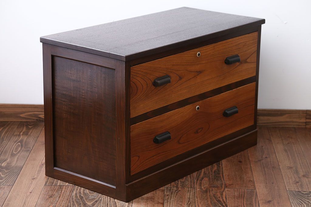 アンティーク家具　アンティーク　古い木製の2杯チェスト(引き出し・ローボード)