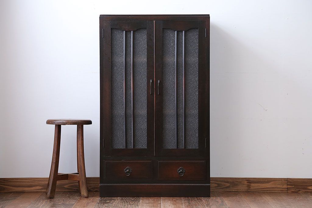 アンティーク家具　アンティーク　大正ロマンスタイルのダイヤガラス入り本箱