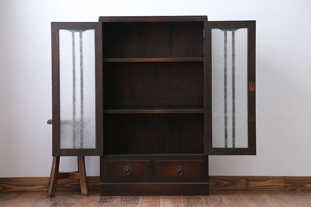 アンティーク家具　アンティーク　大正ロマンスタイルのダイヤガラス入り本箱