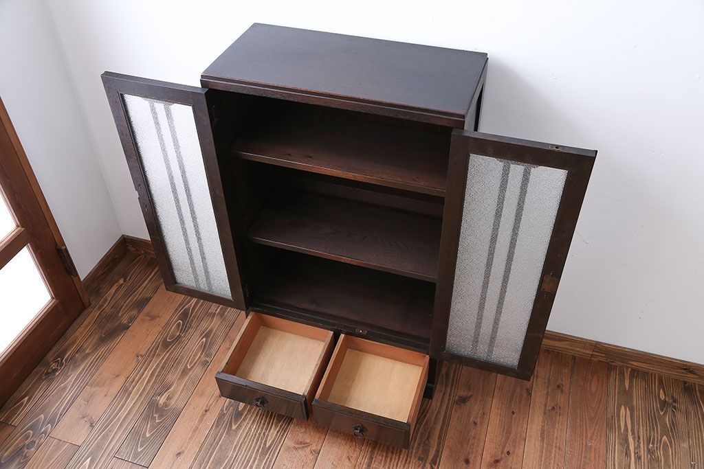 アンティーク家具　アンティーク　大正ロマンスタイルのダイヤガラス入り本箱