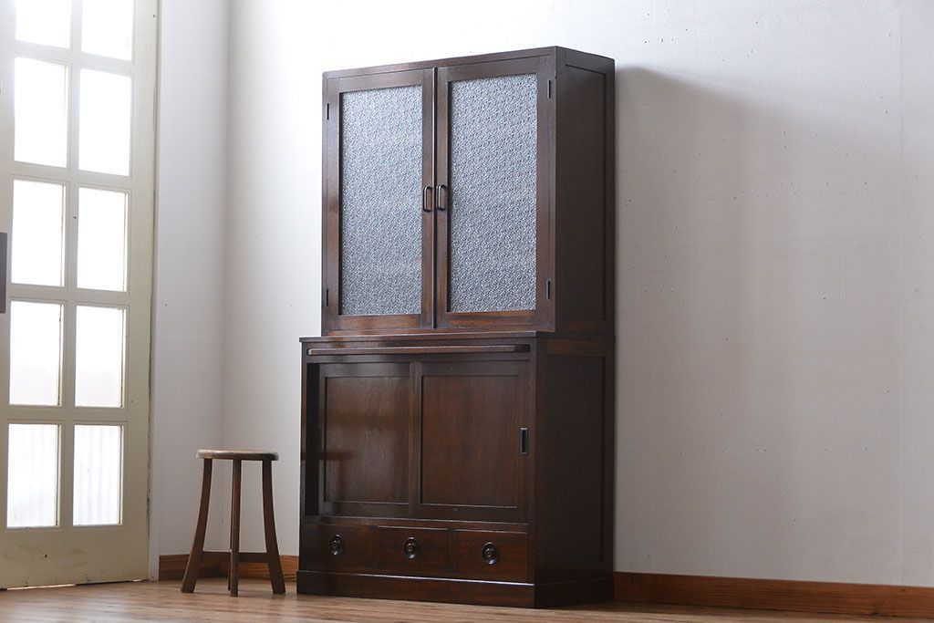 レトロ家具　昭和レトロ　作業台付き古い木製のキッチンキャビネット