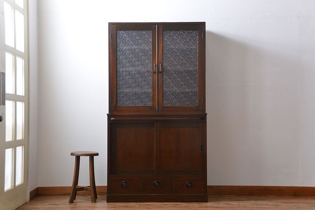 レトロ家具　昭和レトロ　作業台付き古い木製のキッチンキャビネット