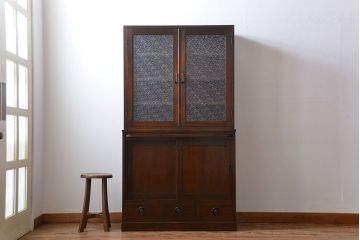 レトロ家具　昭和レトロ　作業台付き古い木製のキッチンキャビネット