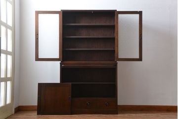 レトロ家具　昭和レトロ　作業台付き古い木製のキッチンキャビネット