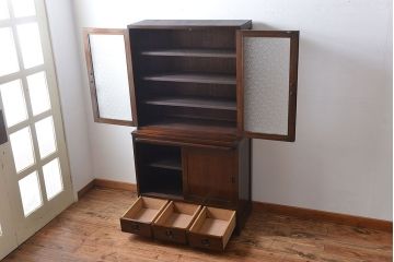レトロ家具　昭和レトロ　作業台付き古い木製のキッチンキャビネット