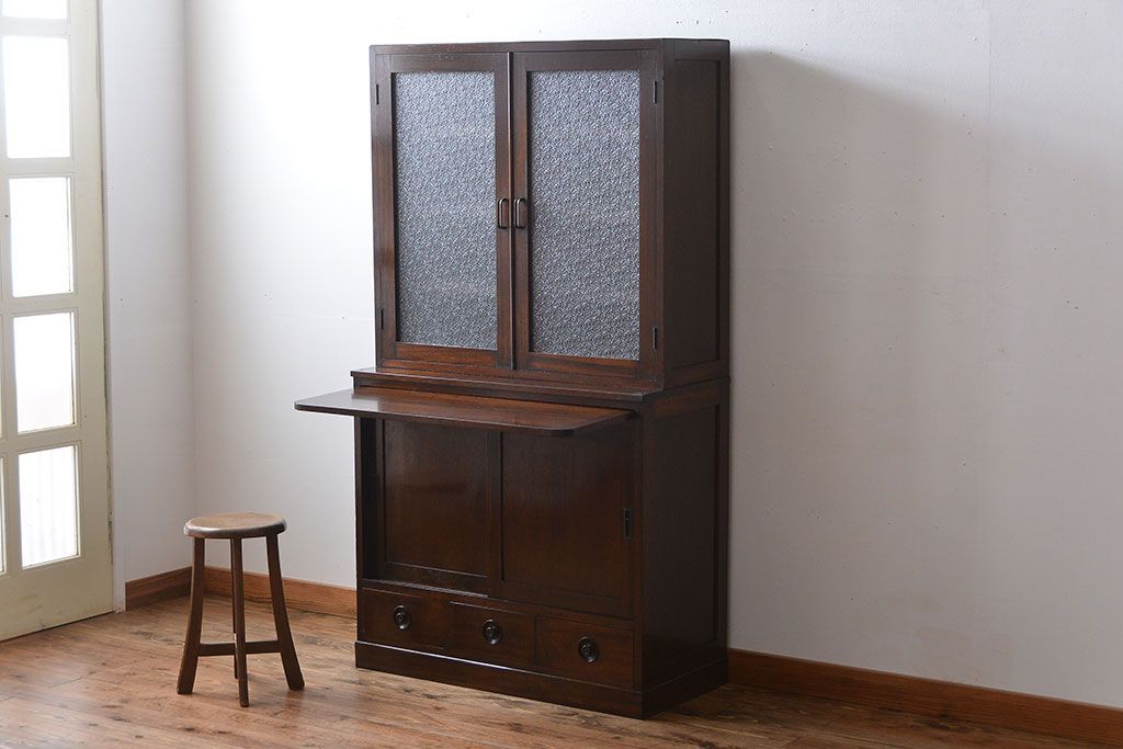 レトロ家具　昭和レトロ　作業台付き古い木製のキッチンキャビネット