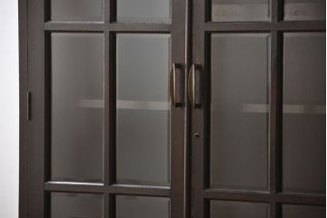 アンティーク家具　アンティーク　面取りガラス観音扉の引き出し2杯付き本箱