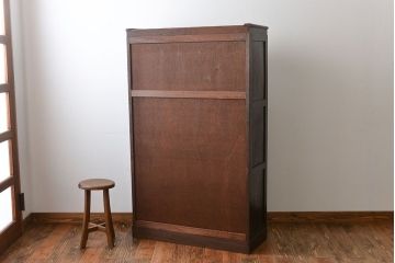 アンティーク家具　アンティーク　面取りガラス観音扉の引き出し2杯付き本箱