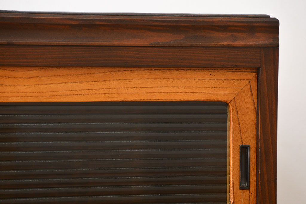 レトロ家具　昭和レトロ　モールガラス入り鉄脚付きローボード