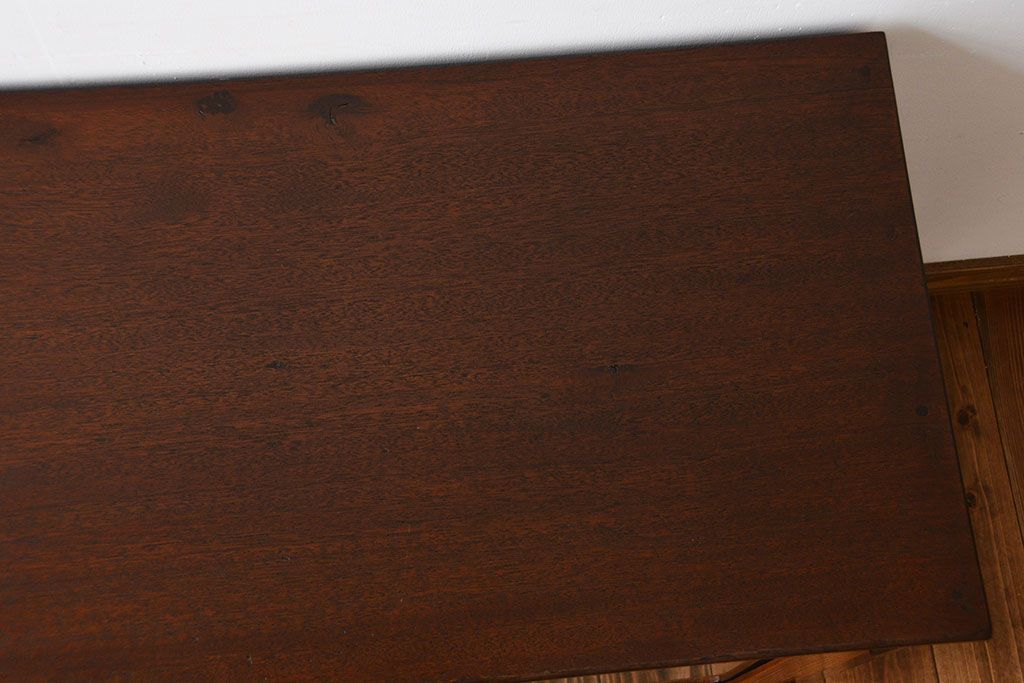 レトロ家具　昭和レトロ　気泡ガラス入り鉄脚付きローボード