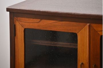 レトロ家具　昭和レトロ　気泡ガラス入り鉄脚付きローボード