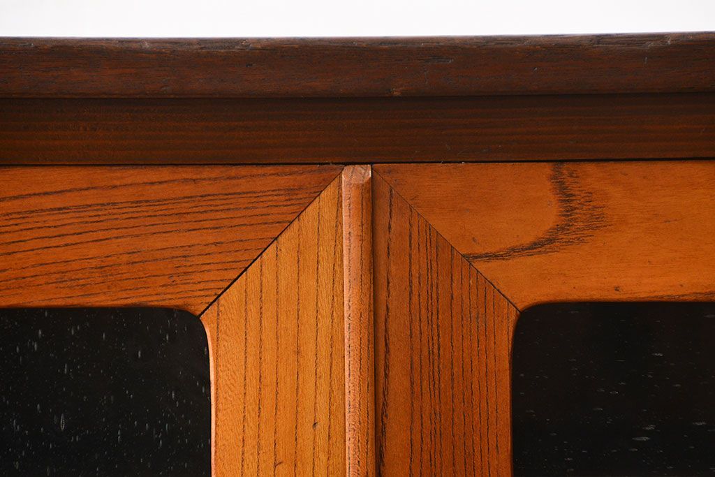 レトロ家具　昭和レトロ　気泡ガラス入り鉄脚付きローボード