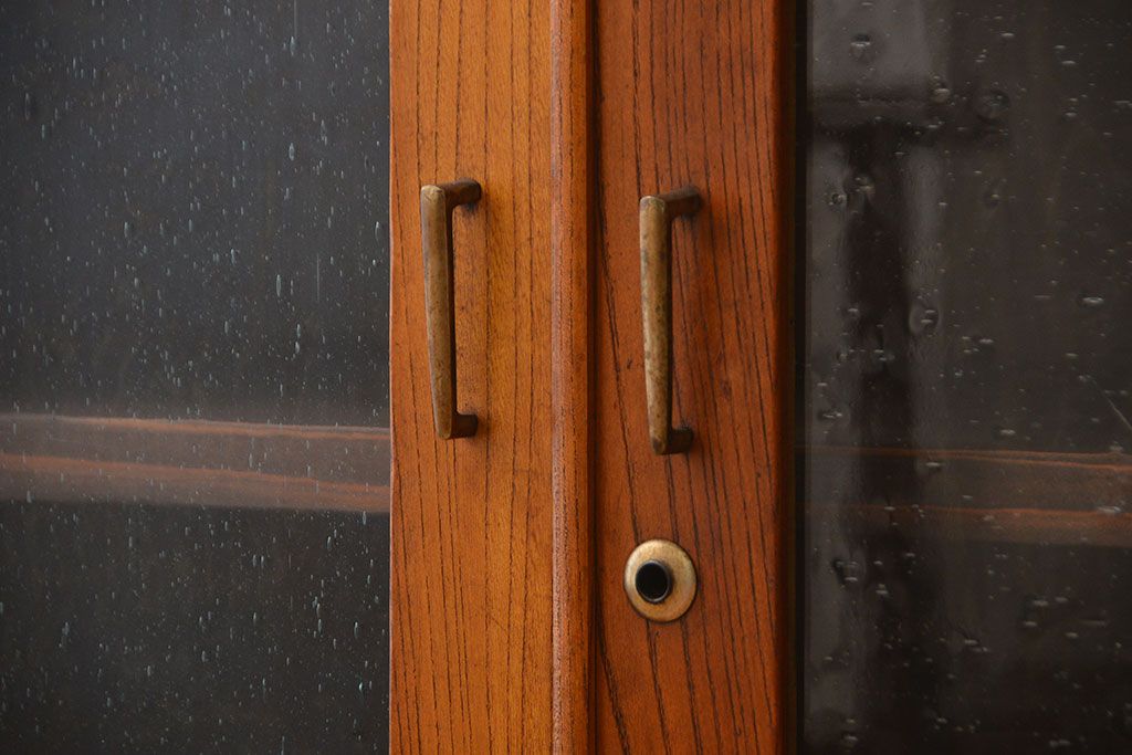 レトロ家具　昭和レトロ　気泡ガラス入り鉄脚付きローボード