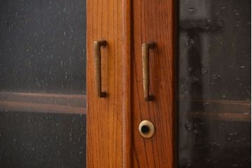 レトロ家具　昭和レトロ　気泡ガラス入り鉄脚付きローボード