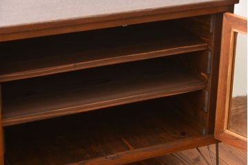 レトロ家具　昭和レトロ　気泡ガラス入り鉄脚付きローボード